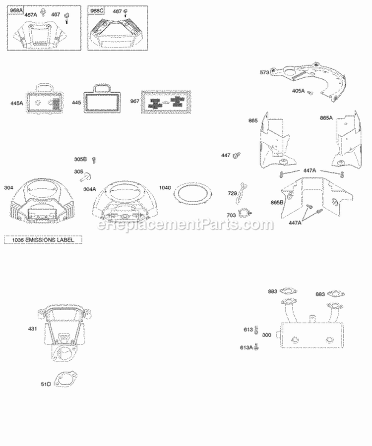 Air Cleaner Blower Housing Exhaust System Diagram and Parts List for  Briggs and Stratton Engine